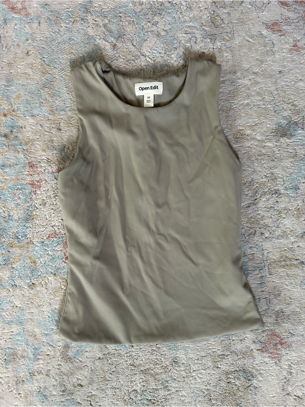 Open Edit Olive Sleeveless Crewneck Tank Top